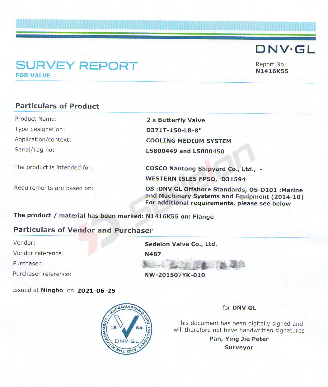 Sedelon® Valves Certified by the DNV